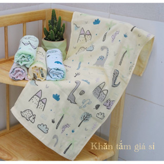 Khăn Xô Khủng Long 35x75cm – Khăn Tắm Lau Người Cho Bé, Hàng Việt Nam Xuất Nhật Dư, May Tem Qstyle