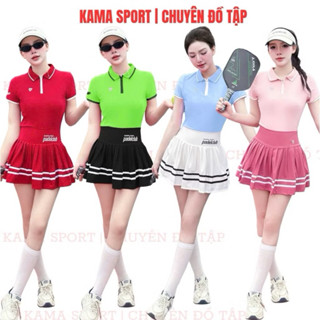 Bộ thể thao nữ, bộ mix áo có cổ với chân váy xếp li chuyên tập pickleball, tennis BP20
