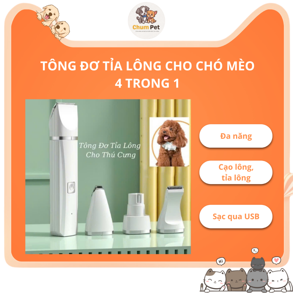 Tông Đơ Tỉa Lông chó mèo 4 Trong 1 Đa Năng, Cạo Lông chó mèo dễ sử dụng, sản phẩm chăm sóc Lông Thú Cưng