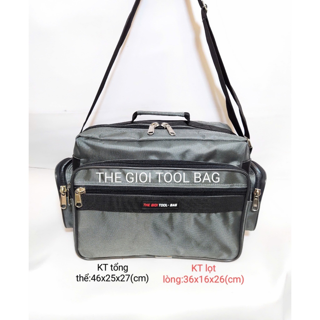 Túi đựng đồ nghề 7 ngăn 16inch Grey hàng CTy dày xịn đầu khóa 12li