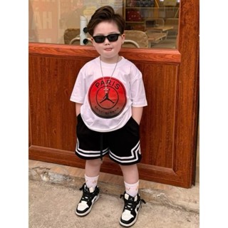 Bộ quần áo cộc tay cho bé trai hình paris tròn đỏ, set áo thun quần short viền trẻ em mùa hè,TPKIDS,[M1009]