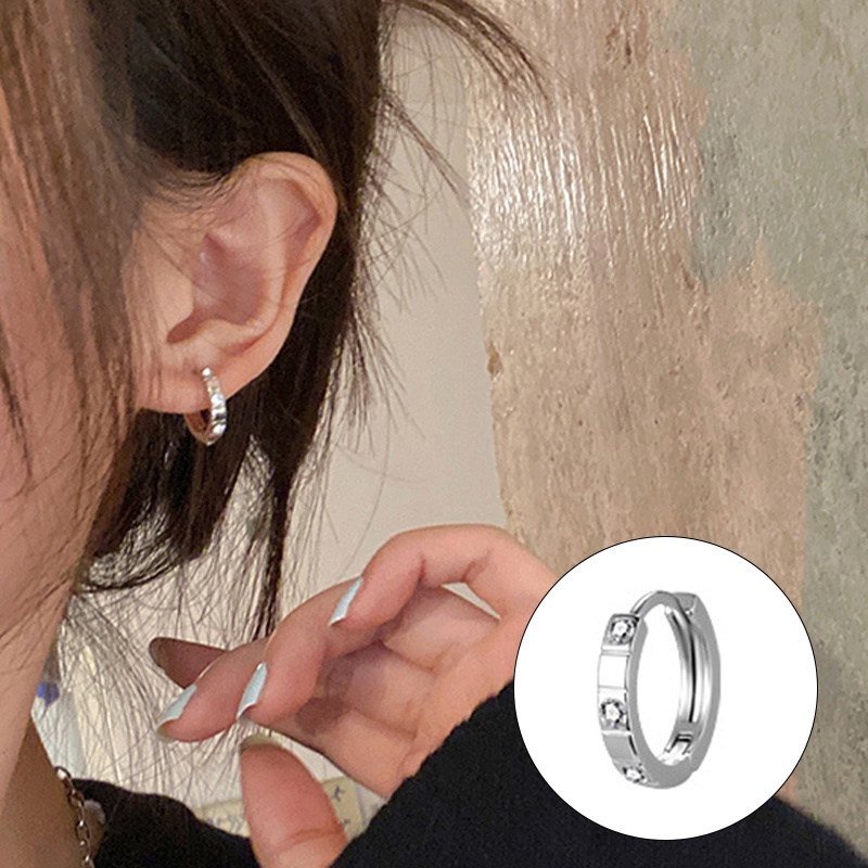 Bông Tai Bạc 925 Hình Tròn Phong Cách đính đá Thời Trang Cho Nam Và Nữ