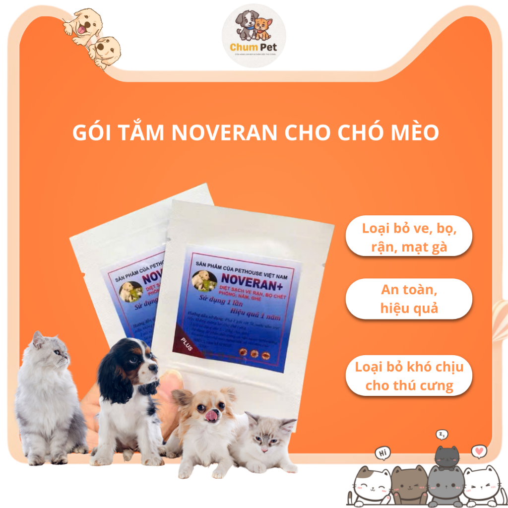 Gói Tắm NOVERAN Cho Chó Mèo Loại Bỏ Ve, Bọ, Rận, Mạt Gà An Toàn Hiệu Quả Cao TY013