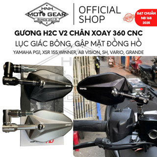 Gương H2C V2 Chân Xoay Lục Bông 360 CNC PG1, XSR ,Winner, AB Vision, SH, Vario, Grande, Vario Kính Trắng