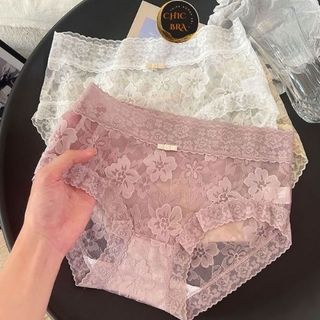 Set 10 Quần Lót Nữ Ren Cạp Trung Nơ Giữa Họa Tiết Hình Hoa Trà Đáy Kháng Khuẩn mã 239