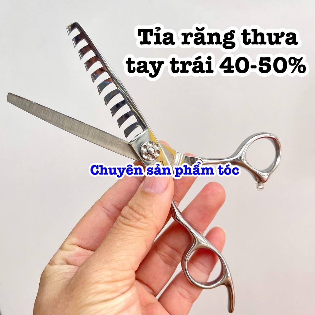 ✅W Kéo tỉa tóc răng thưa tay trái 40-50% tóc cao cấp S440C - Kéo tỉa răng to 6 inches thép nhật 62HR