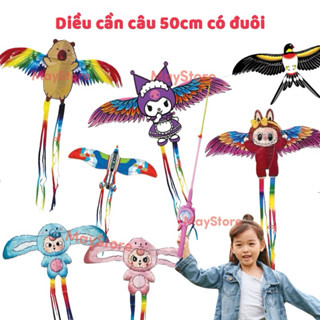 [Hỏa Tốc] Diều Cần Câu 3D dài 50cm Họa Tiết Hoạt Hình Dễ Thương có đuôi 7 màu Kèm Cần Câu Và Dây Thả 50M