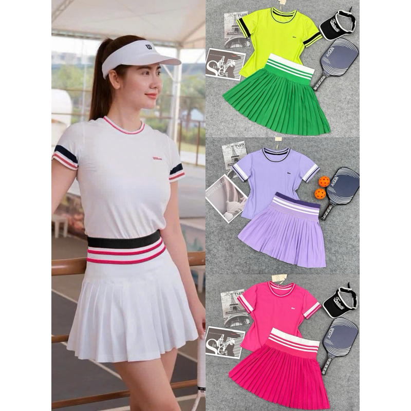 [Đồ tập pickleball nữ] Sét váy xếp ly tập tennis, pickleball,cầu lông, golf chất mềm mịn thoáng mát 