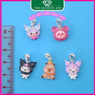 Mặt bạc viền bạc s950, mặt đá nhân tạo nhựa, siêu đẹp cho bé, Kuromi Cynamon, Capibara, Melody