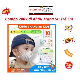 Combo 200 Cái Khẩu Trang 5D Em Bé 3 lớp Kháng Khuẩn dày dặn Chính Hãng cao cấp