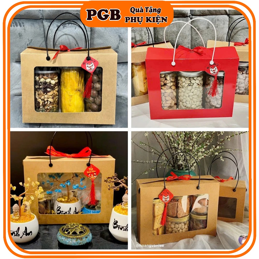 20 Hộp Q8 Đỏ - Hộp giấy đựng Quà tặng Tết – Bánh mứt ,Thực phẩm, quà biếu, 3 hủ nhựa 1 lít