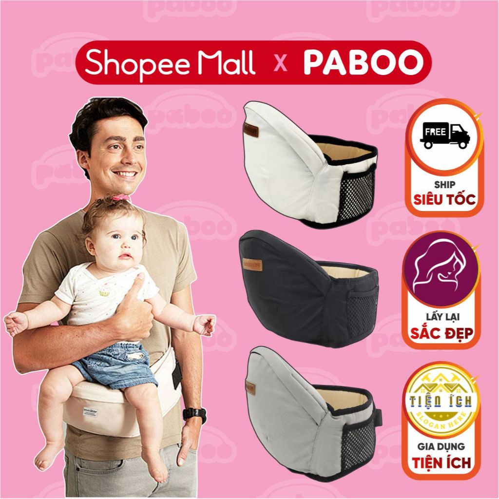 Đai địu em bé thoáng khí, rảnh tay  PABOO địu ngồi cao cấp cho bé 0-36 tháng, an toàn và chắc chắn