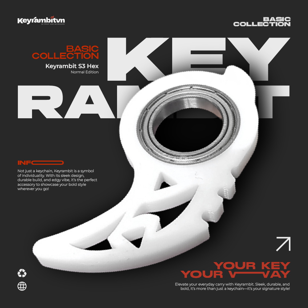 [HEX] Keyrambit S3 Hex - Móc Khoá Xả Stress - Phiên Bản Trắng/ Đen - Có Thể Gắn Charm - Tặng Kèm Cha