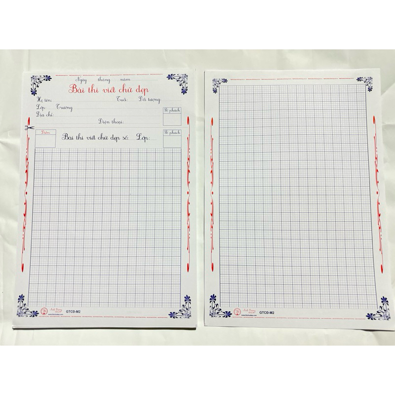 Giấy A4 luyện bài thi viết chữ đẹp, thi tự luận 4 ô ly in màu, 2 mặt đẹp, bài thi chữ đẹp, chuẩn mẫu
