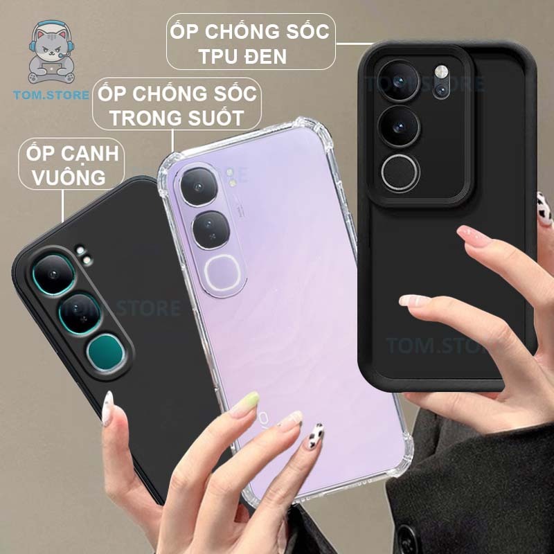 Ốp lưng Vivo V40 Lite 4G,V50 Lite,V50 Lite  5G chống sốc đen,kem,TPU viền vuông,chống sốc trong suốt