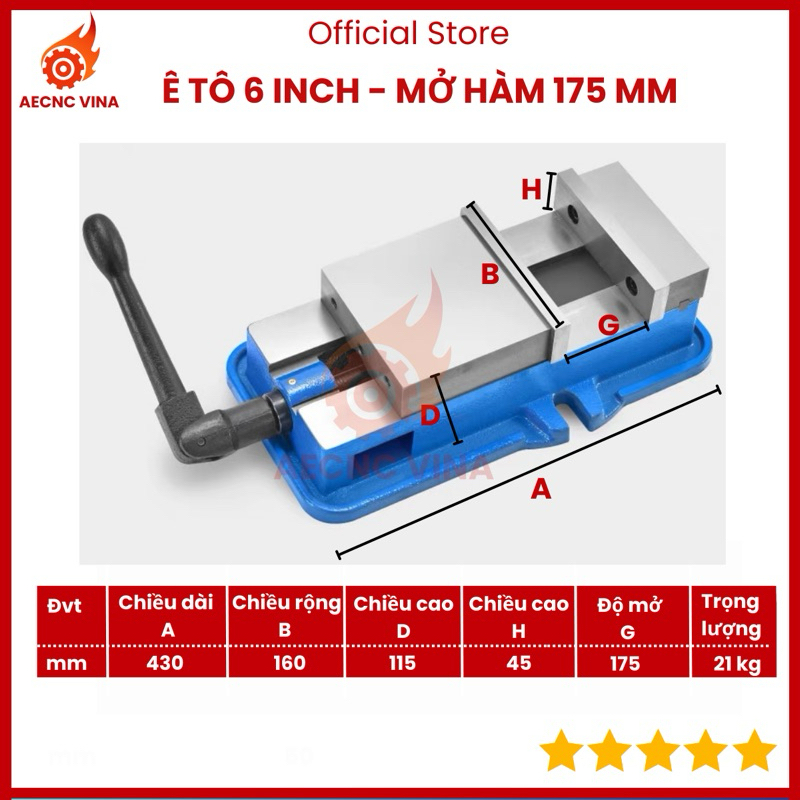  Ê tô máy phay tiện cnc mở kẹp 175mm 6 inch 