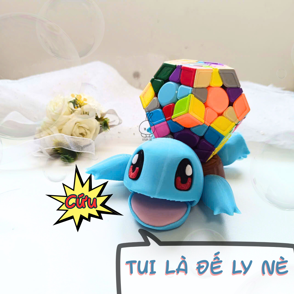 ĐẾ ĐỂ LY POKEMON IN 3D HÌNH RÙA SQUIRTLE BIỂU CẢM ĐÁNG YÊU