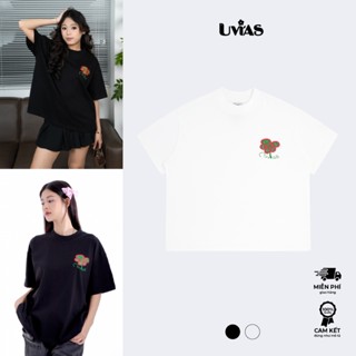  Áo Thun tay ngắn UVIAS Medium Logo in hoa Big Boxy  Thời Trang Chính Hãng 100% Cotton cao cấp   2 màu đen-trắng  