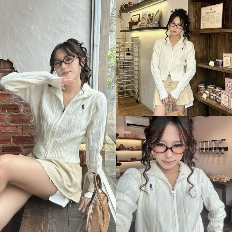 (ẢNH OLDSCHOOL) Áo len vặn thừng QC 2 đầu kéo THÊU NGỰA A0023