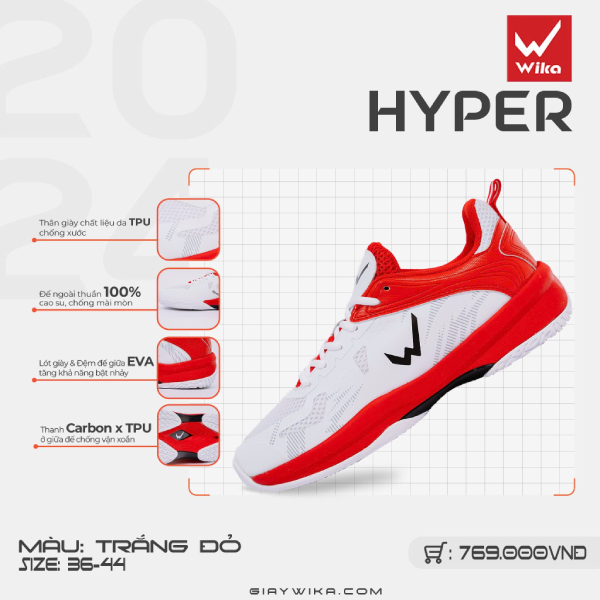 Giày Thể Thao Wika Hyper Nam Nữ Chính Hãng Màu Xanh Ngọc - Giày Chơi Pickleball, Bóng Chuyền, Cầu Lô