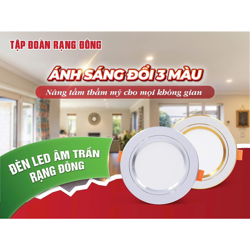 7w/90 [Chính Hãng] Tập Đoàn Rạng Đông,Đèn Led Âm trần 7w phi 90 đổi 3 màu viền…