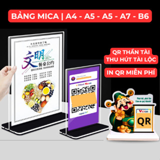 Bảng menu mica A4, A5, A6 , A7, B6. Bảng QR Code. Mica trong suốt cao cấp