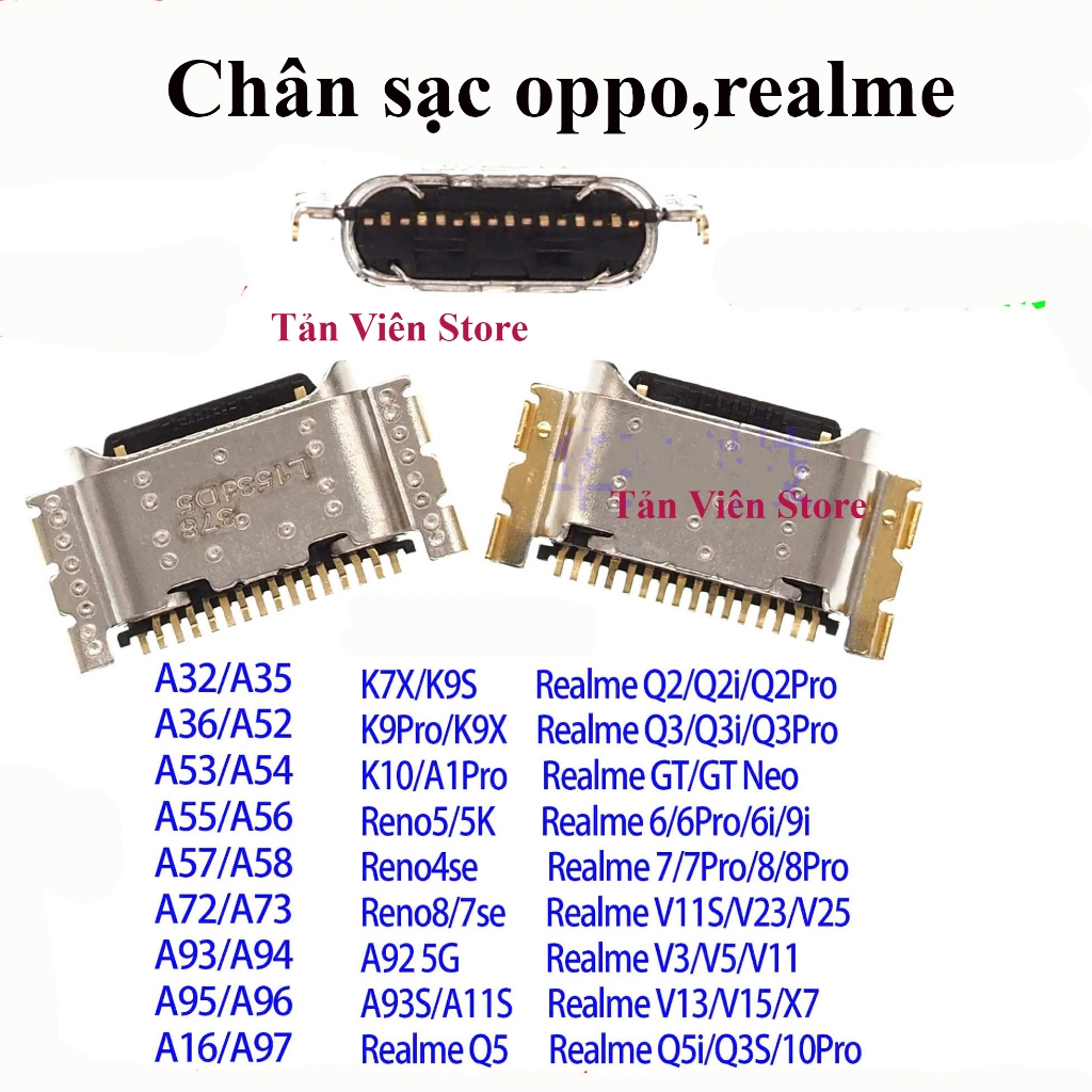Set 10c Chân Sạc Oppo A52 A32 A35 A36 A53 A54 A55 A56 A57 A58 A72 A73 A93 A94  A16 A97 K9S K9 K9X K10 A1pr Reno 5 reno 8