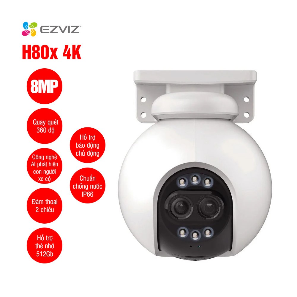 Camera wifi Ống Kính Kép Ezviz H80X 8MP 4K - Màu Ban Đêm Chân Thực,Báo Động,Đàm thoại
