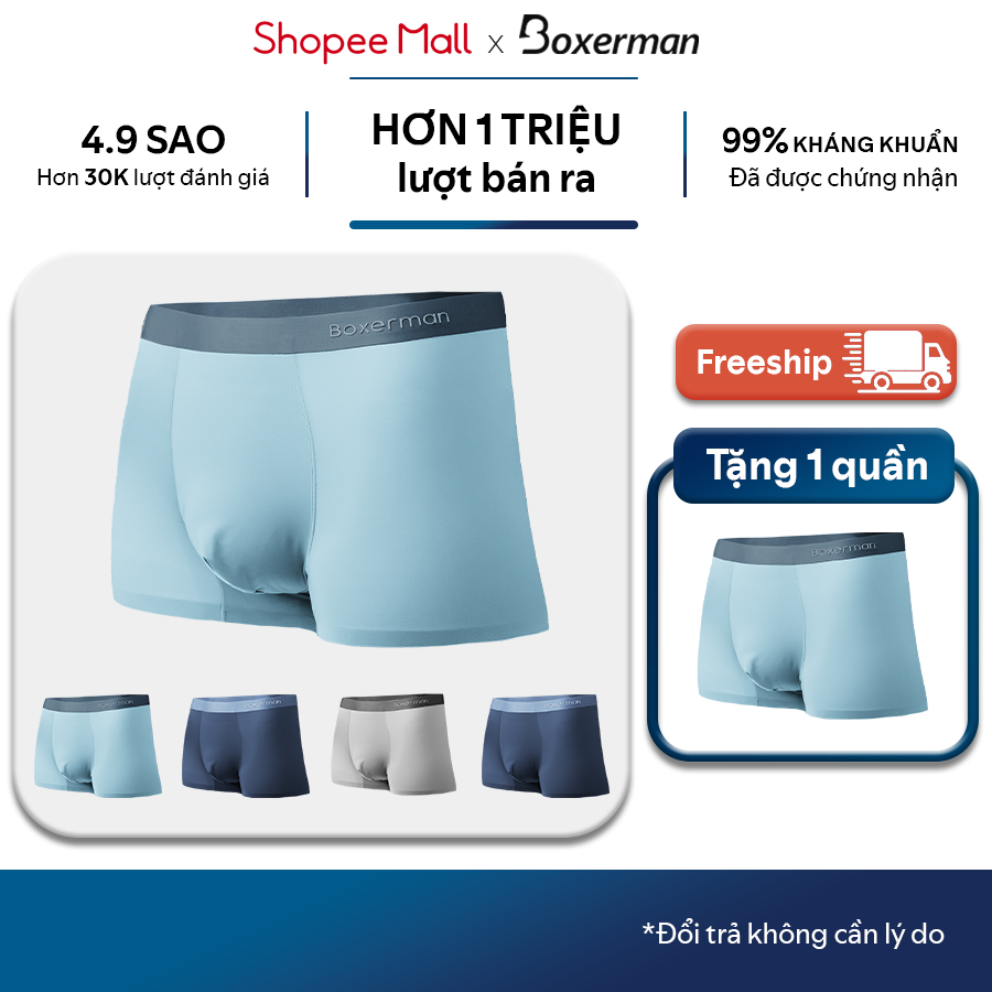 Quần sịp boxer nam PROLINES cao cấp, Combo 5 quần sịp lụa băng phối màu BOXERMAN