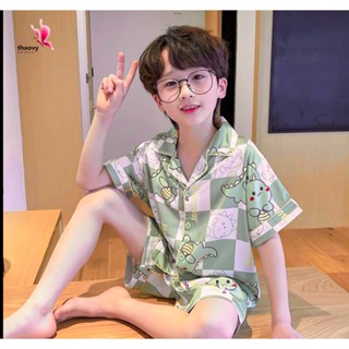 Bộ pijama bé trai vải lụa Mango họa tiết siêu nhân dễ thương | Đồ ngủ trẻ em mềm mát, cao cấp, mặc ở nhà