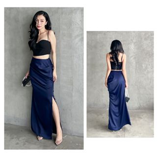 Chân váy lụa dài SANJOLI xẻ tà cạp trễ một lớp Hàn Quốc khóa hông dáng dài sang trọng đi tiệc CV003