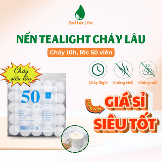 [SỈ] Nến tealight nhỏ cháy 10 GIỜ lốc 50 viên đốt đèn xông tinh dầu, bếp xông thảo mộc viên tròn màu trắng cháy lâu