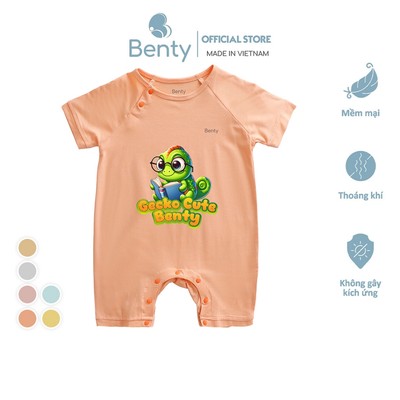 Bộ body cộc cài chéo in hình gecko cute BENTY BT114 mềm mát, an toàn cho bé sơ sinh đến 18 tháng