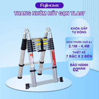 Thang nhôm rút chữ A 4,4m - 5m gấp gọn Fujihome chống trượt, thang rút đôi gia đình