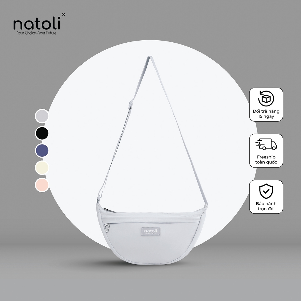 Túi đeo chéo nam nữ hình bán nguyệt NATOLI túi bánh bao chần bông vải canvas chống nước tốt-Soft Touch Crossbag T26