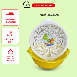 Rổ nhựa cao cấp Duy Tân bộ 2 cái, Giá nhựa tiện lợi đựng thực phẩm, đường kính 24cm