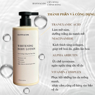 Combo Body Lotion Dưỡng Trắng và Body Oil BHA Hannacos