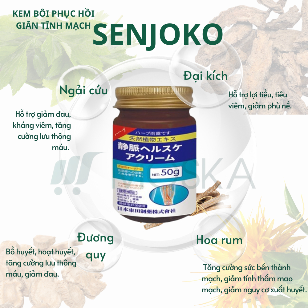 KEM BÔI SUY GIÃN TĨNH MẠCH SENJOKO NHẬT BẢN 50G - GIẢM GIÃN TĨNH MẠCH, CẢI THIỆN ĐAU NHỨC SƯNG TẤY CHÂN HIỆU QUẢ | MOSKA