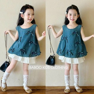 Set Áo Jean Bí Ngô Phối Chân Váy Xếp Ly 2 Tầng Cho Bé Gái BaBoo Kids SV6