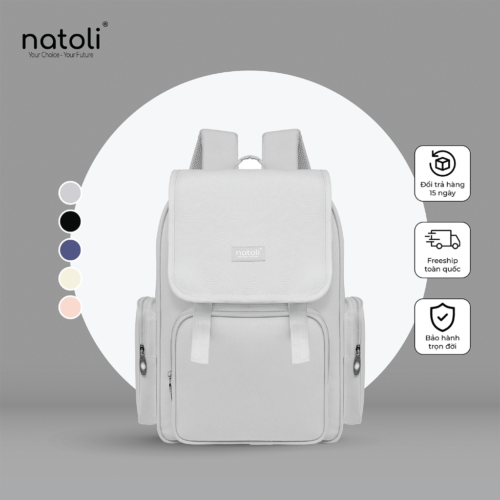 Balo đựng laptop vuông NATOLI chống nước, nhiều ngăn đi học cao cấp BST Everyday Utility Backpack B19