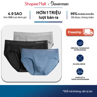 Combo 3 quần sịp nam tam giác SLIP thun lạnh chính hãng, không viền, cao cấp BOXERMAN