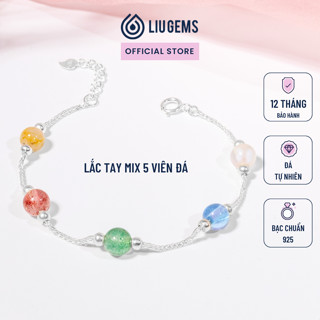 Lắc Tay Bạc Nữ 925 Đính 5 Hạt Đá Liugems Phong Thuỷ May Mắn, Nhiều Năng Lượng Size Nhỏ VB05