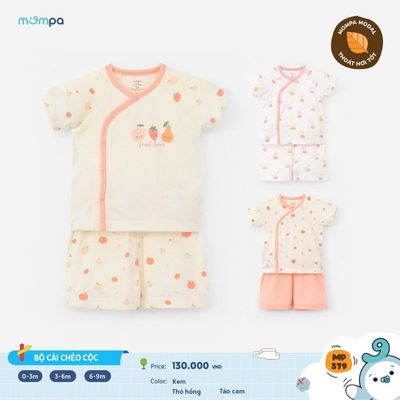 Bộ cộc tay cho bé sơ sinh Mompa 0-9 tháng cúc chéo vải Modal thấm hút mềm mịn thoáng khí 579