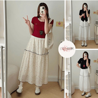 [ CICI DREAM ] Chân Váy Dài Họa Tiết Hoa Nhí Dáng Xòe 2 Màu Đen Trắng