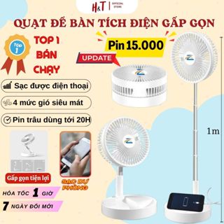 Quạt Tích Điện Gấp Gọn Để Bàn Mini 15.000mAh - 4 Tốc Độ Gió, Dùng 20h, Nhỏ Gọn Mang Đi Mọi Nơi