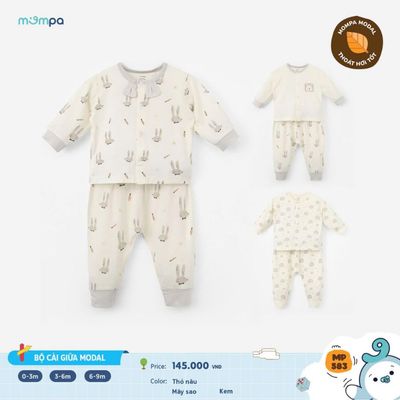 Đồ bộ cho bé sơ sinh Mompa dài tay 0-9 tháng cúc giữa vải Modal thấm hút mềm mịn thoáng khí 583