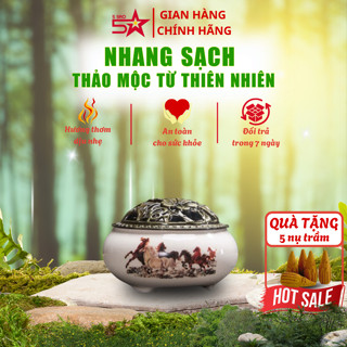 Lư Xông Nụ Trầm Hương Nhang Khoanh, Lư Sứ Cao Cấp - Tặng Kèm 5 Viên Nụ Trầm Hương