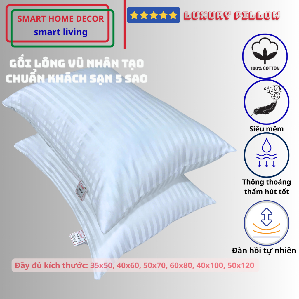 Ruột gối nằm lông vũ nhân tạo Microfiber, gối siêu êm mềm, chuẩn KS 5 sao, giá dùng thử hấp dẫn