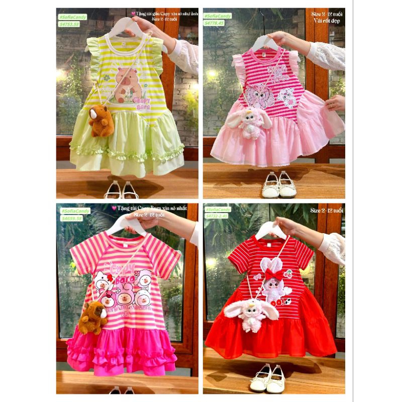 Sofia Candy. Đầm Sọc LABUBU/CAPY BARA/BABY THREE