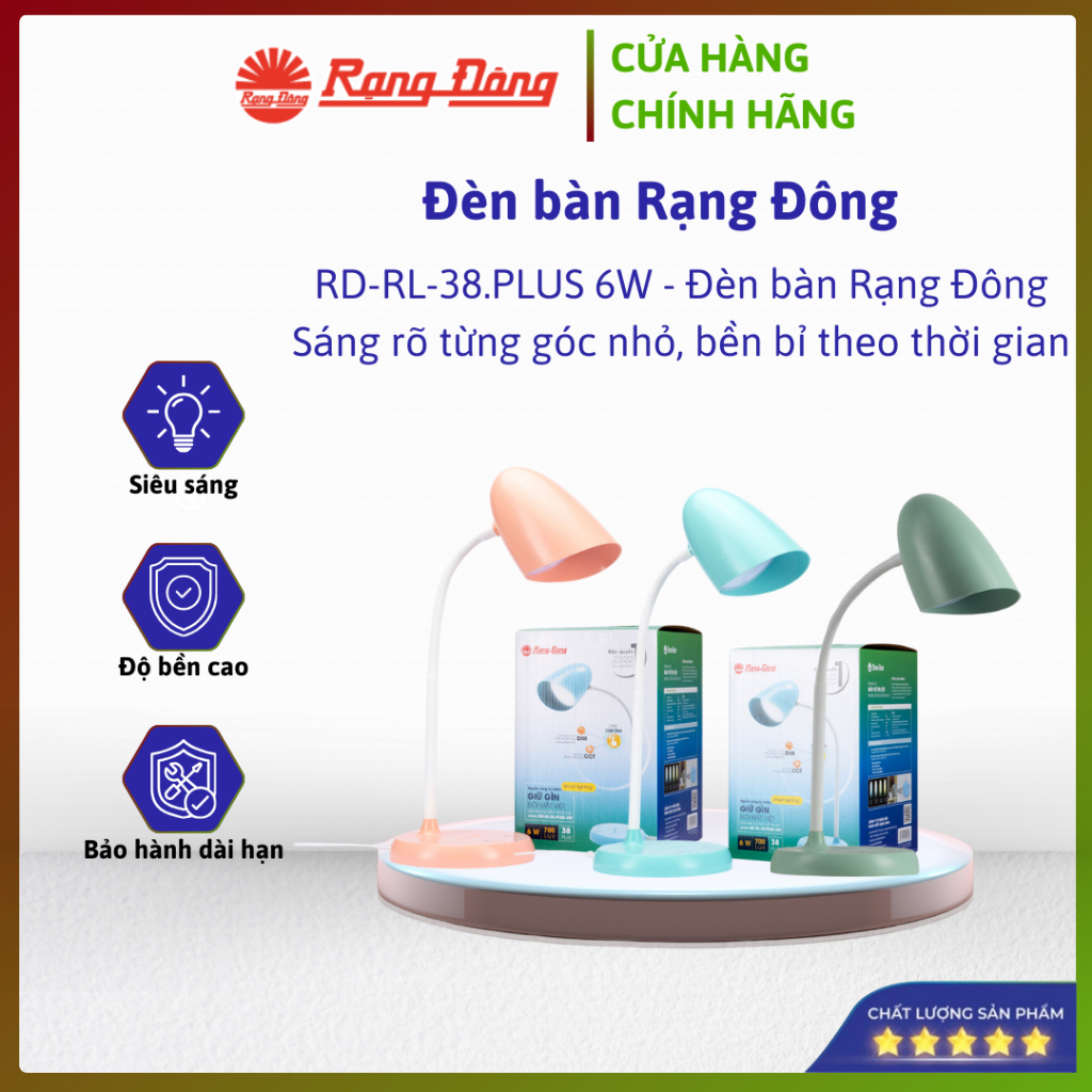 ĐÈN BÀN LED SUNLIKE RẠNG ĐÔNG RD-RL-38.PLUS 6W – BẢO VỆ THỊ LỰC, CHÍNH HÃNG